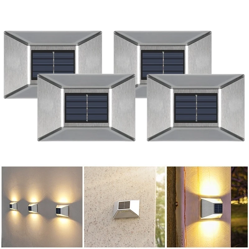 

LED Solar Lights Outdoor Waterproof Up And Down Luminous Wall Light Street Stairs Sunlight Lamp Fence Deck Garden Decorative