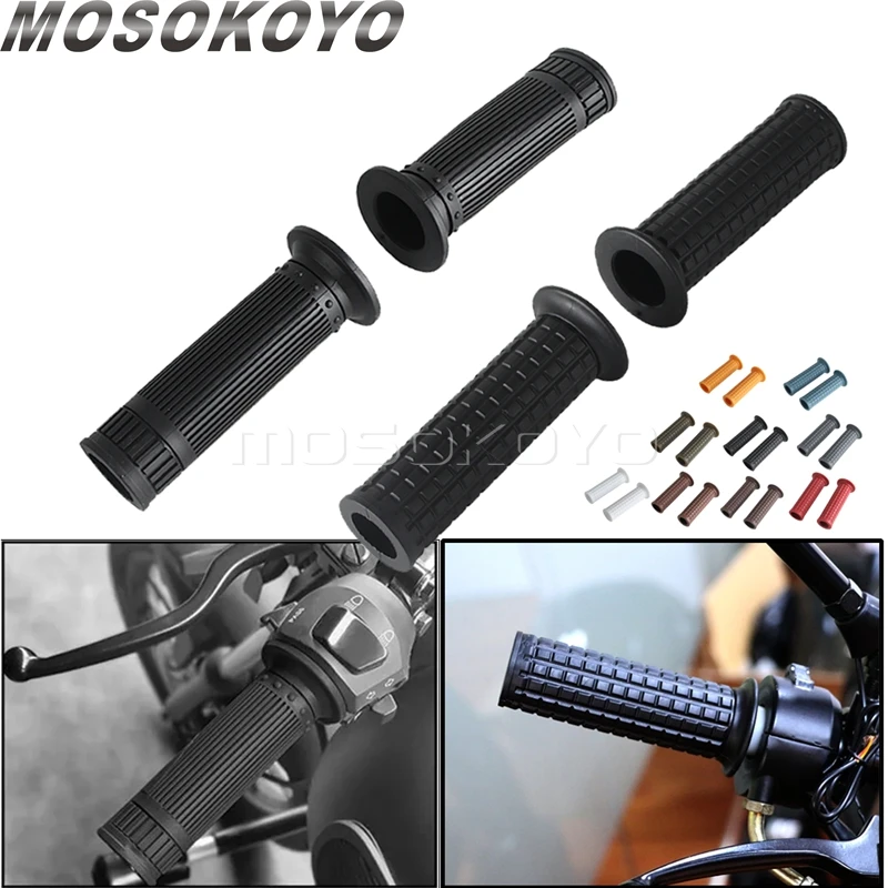 

Retro Rubber Motorcycle Handlebar Grips Non Slip Handlegrips For Harley Chopper Bobber 883 Cafe Racer Throttle Grips Hand Grip
