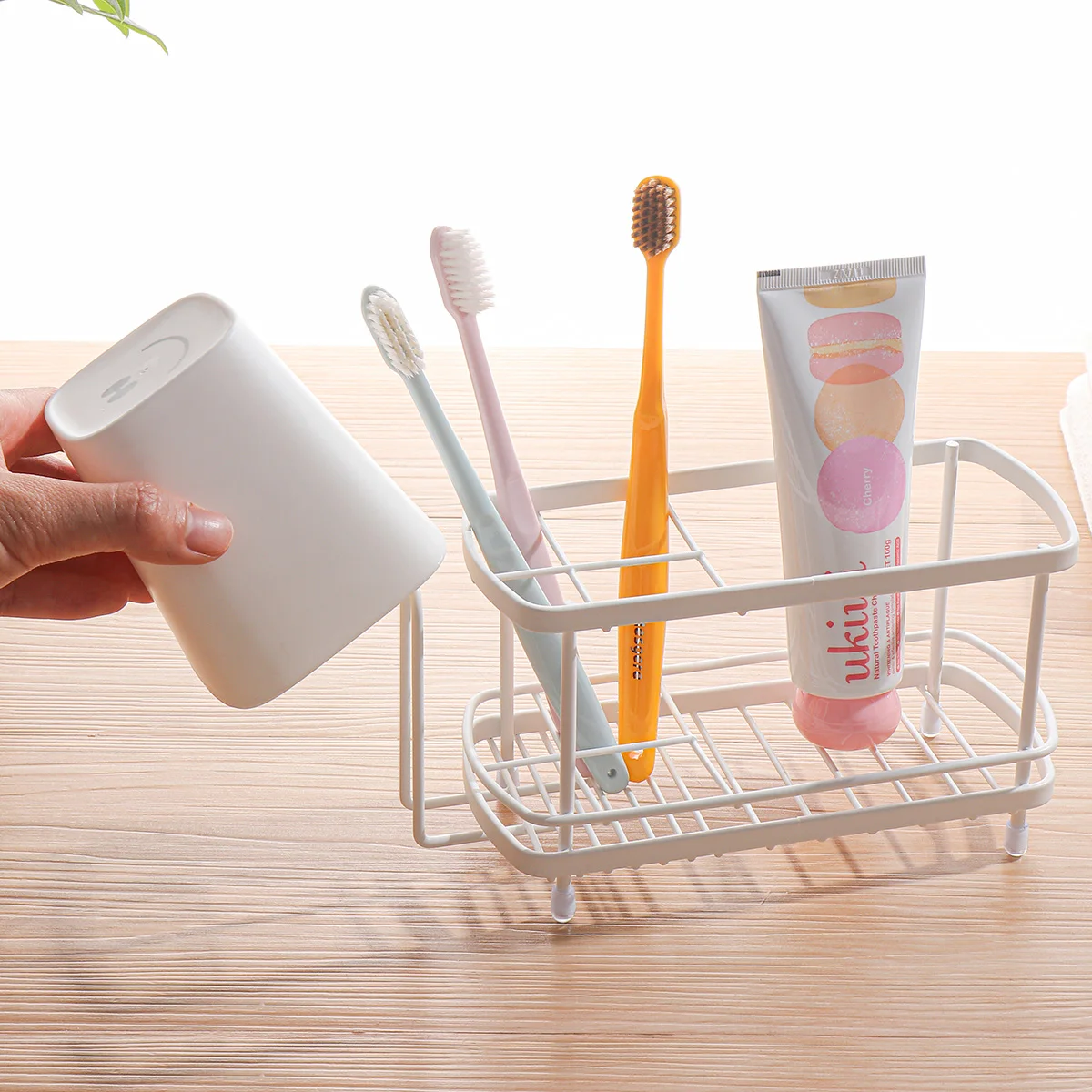 Bathroom toothbrush holder metal countertop electric toothbrush holder with toothpaste holder and cup holder