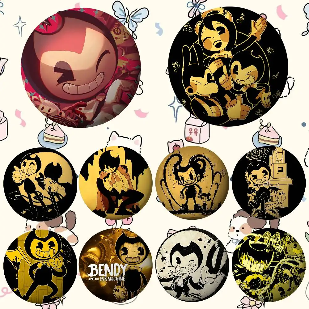 Broches de cubierta de máquina M de juego B-Bendy y la tinta, insignia de meme divertida, regalos de joyería de moda