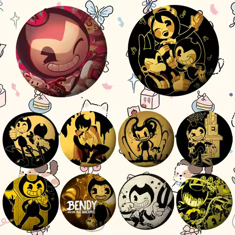 Game B-Bendy And The Ink M-Machine Cover Brooches Funny Meme Badge Fashion Jewelry Gifts