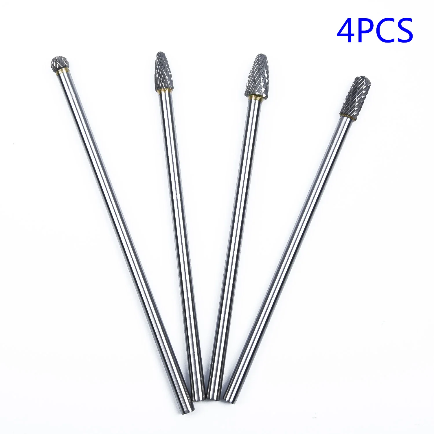 Carbide Rotary Burr Tools 4 Pieces 1/4 Inch Shank 6 Inch Long Reach Double Cut for Brass Bronze and Stone Surfaces