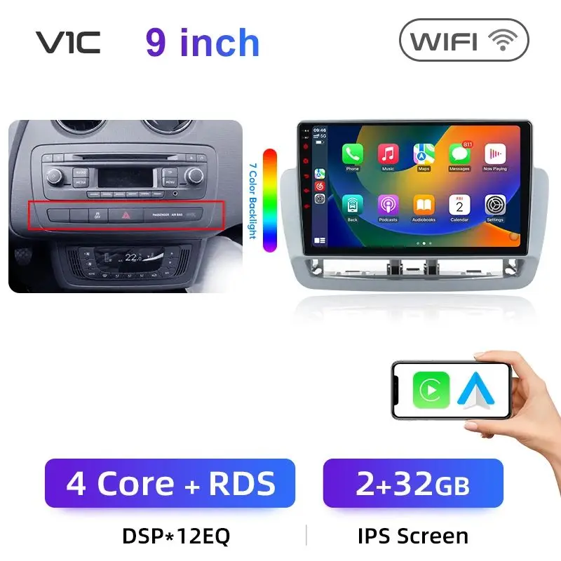 Junsun 7/9 inch autoradio voor Seat Ibiza 6j 2009-2015 draadloze CarPlay Android Auto FM RDS Plug&Play DSP GPS Multimedia ﻿