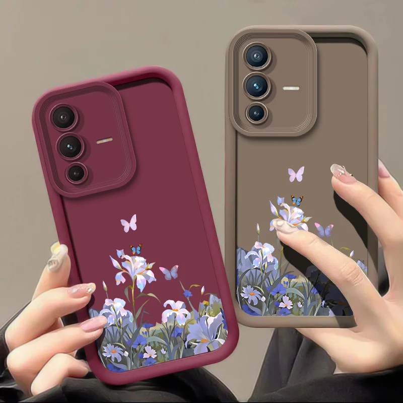 Fashion Flower Butterfly Print Phone Case For Vivo X200 FE X100 Pro X100S X90S X90 X80 X70 Pro Matte Silicone Shockproof Cover view 2