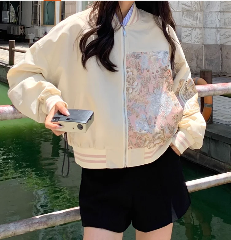 جديد الصينية رائعة التطريز طباعة الترفيه الرجعية موضة البيسبول سترة المرأة ربيع الخريف النسخة الكورية بلوزات فضفاضة #2