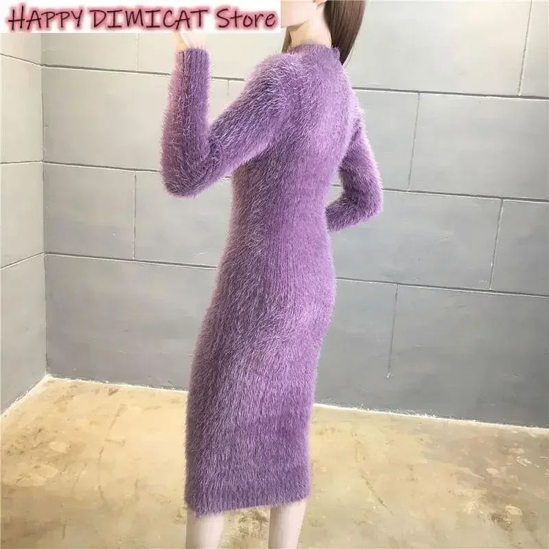 Mink Cashmere Dresses for Women, Knit Sweater, Pullover Dress, Imitation Slim, Casual, Female Fashion, Spring, Autumn, New