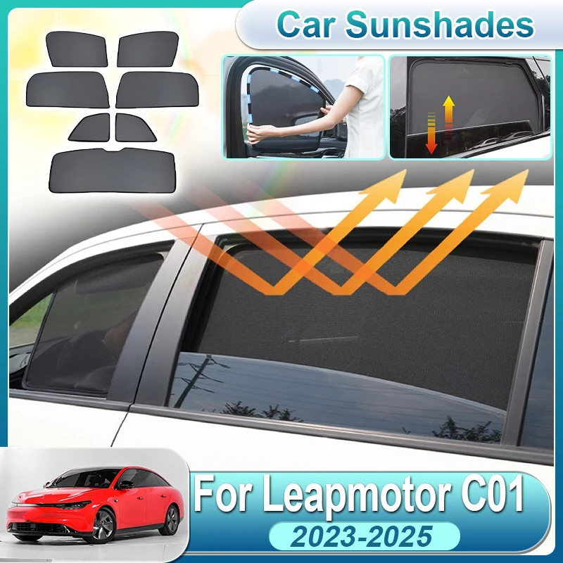 

For Leapmotor C01 Accessories 2023 2024 2025 Car Net Mesh Sun Shades UV Protection Breathable Non-Stuffy Sun Shields Accessories