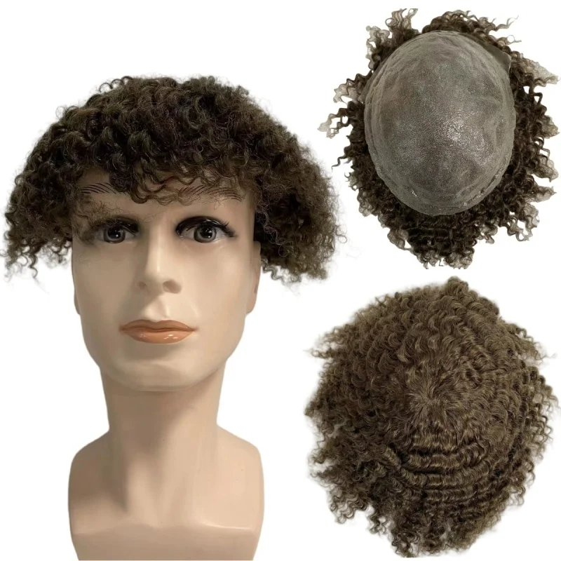 

Индийские девственные человеческие волосы светло-коричневого цвета 17, # 12 мм волна 8x10 парик узлы ПУ блок для мужчин