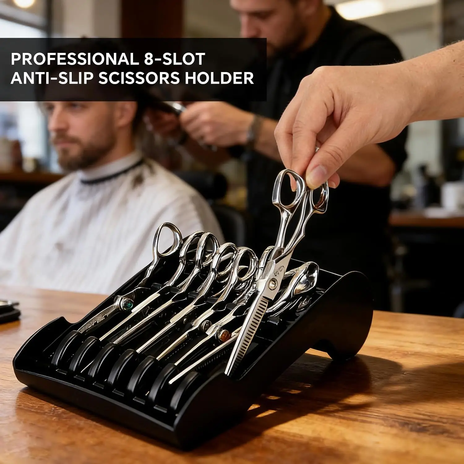 Salon Scissors Holder Stand with Suction Cup 6 Slots Barber Shears Organizer Storage Tray Acrylic Hairdressing Tool Display Rack