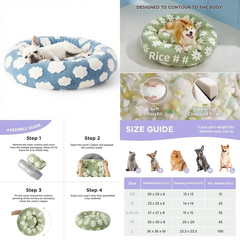 for Soft Plush Bite Proof Thickened Round Pet Bed Dog Cat Cloud Pattern