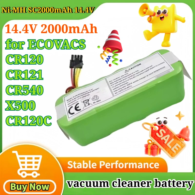 

SC2000mAh 14.4V 2000mAh for ECOVACS CR120 CR121 CR540 X500 CR120C Rechargeable Ni-MH Battery Robot Vacuum Charging Battery Pack