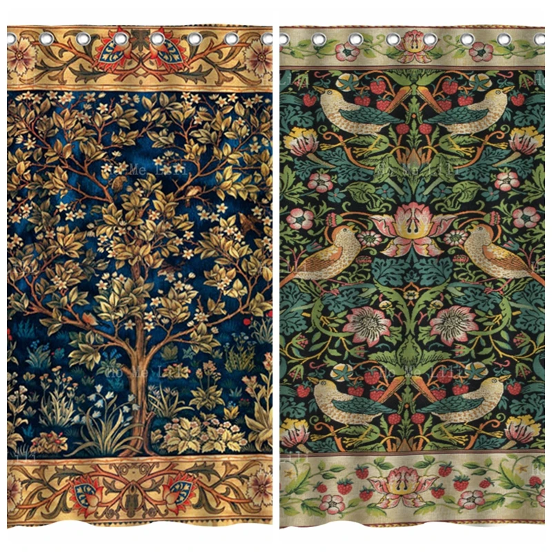 William Morris Tree Of Life Leaves And Branches Strawberry Thief Traditional Birds Compton Flowers Shower Curtains By Ho Me Lili