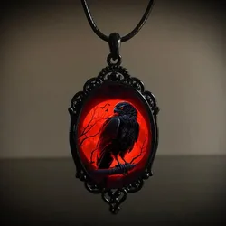 Gothic Vampire Owl Cameo Necklace Women Men Fashion Pagan Witch Jewelry Accessories Gift Blood Owl Glass Charm Rope Chain Choker