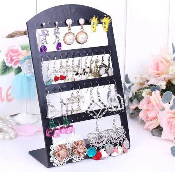 

24Pairs Plastic Earrings Display Rack Black Durable Hard Plastic 48 Hole Stand Organizer Holder Suitable for Home Store Use
