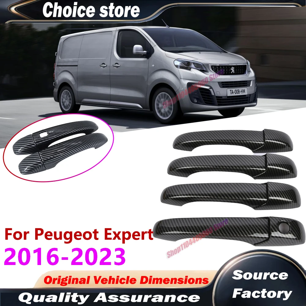 For Peugeot Expert Traveller Citroen Dispatch Space Tourer MK3 2016~2023 4pcs Carbon Fiber Door Handle Cover Catch Trim Car Cap