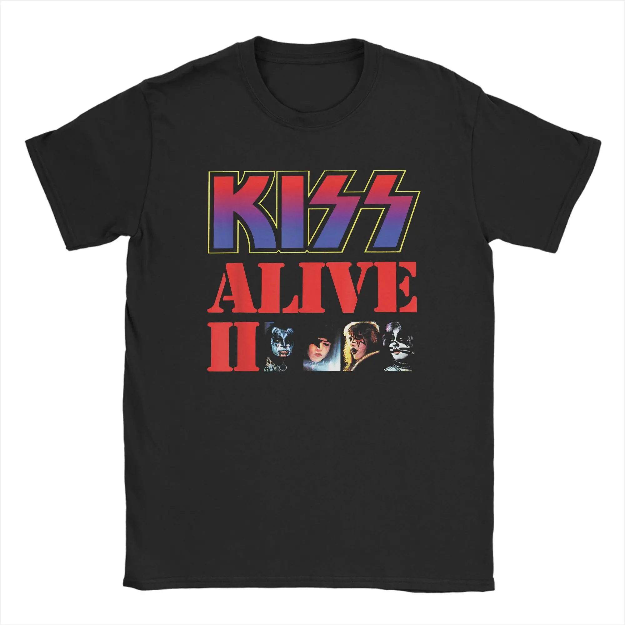 

Novelty KISS 1977 Alive II Band T-Shirt Men Round Neck 100% Cotton T Shirts Short Sleeve Tee Shirt Graphic Printed Clothing
