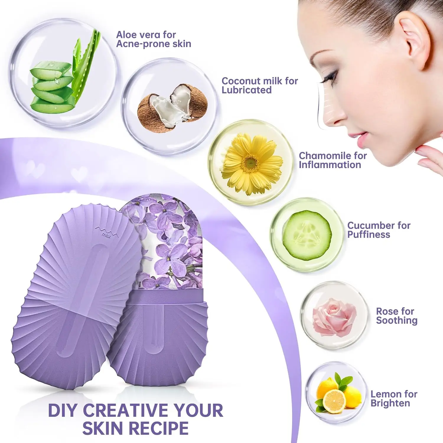 Ice Facial Roller Skin Care Beauty Lifting Contouring Tools Purple Ice Cube Trays Ice Globe Balls Face Massager Skin Care Tool