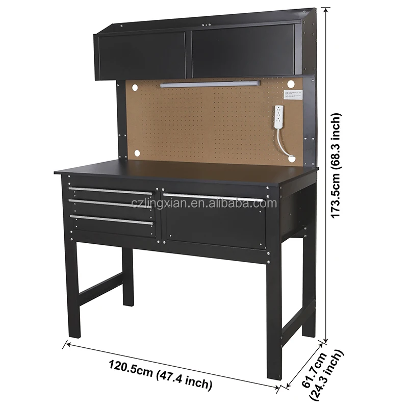 Wholesale 2-in-1 48-inch Multifunctional Electronic Garage Metal Workbench Tool Cabinet Combo With Light, Steel, Wood