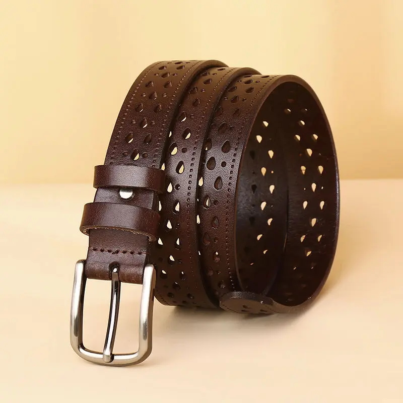2.7cm Woman Genuine Leather Non Perforated Hollow Out Fashion Luxury Design Decorative Belt Female Cowhide Personalized Belts