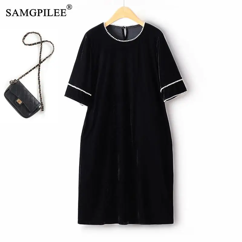 

Tea Break Banquet Elegant Party Dresses For Women 2023 Autumn Pearl Neckline Velvet Short Sleeve Drape Extravagance Female Dress