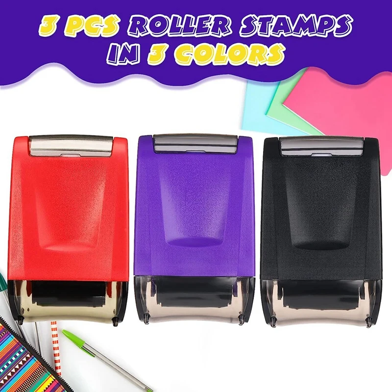 3 Pieces Dashed Handwriting Lines Practice Roller Stamp Self Inking Line Rolling Stamps