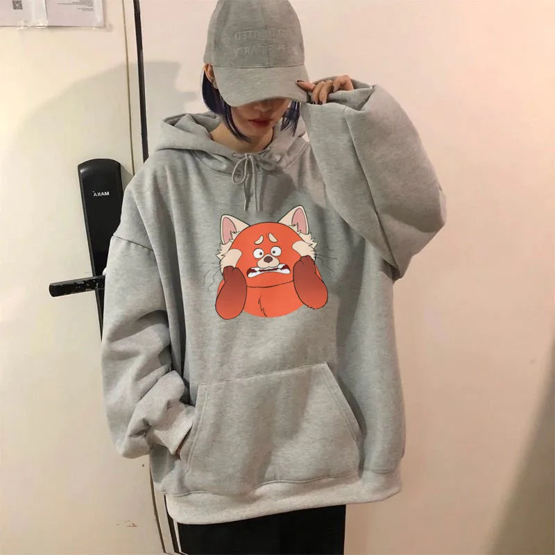 

Новая женская толстовка с капюшоном и принтом красной панды Мэй Ли, корейский стиль Харадзюку, модный худи с длинными рукавами