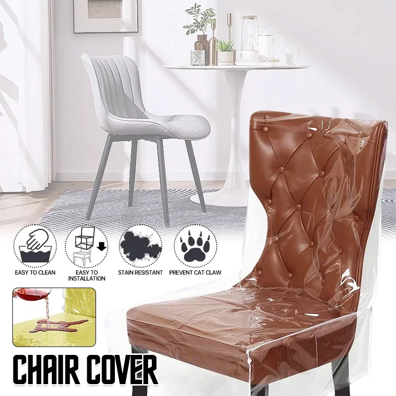 1pc Transparent PVC Dinning Chair Covers Protectors Waterproof Chair Covers Stain Resistant Plastic Seat Covers for Chairs Seat