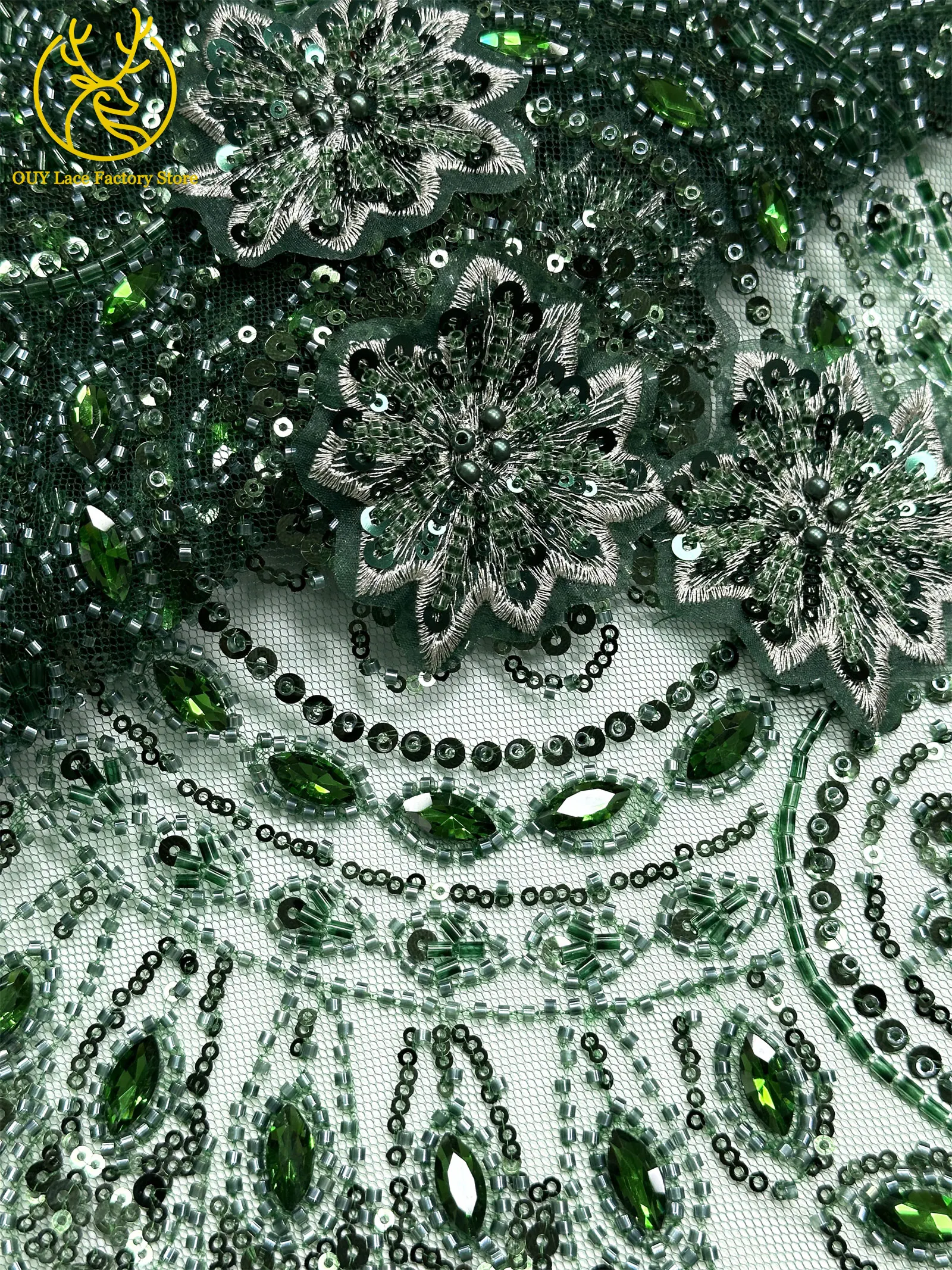 3D-Stickerei Blumen Französischer Mesh-Stein-Spitzenstoff 2026 Afrikanischer Nigerianischer Tüll Perlen-Pailletten-Spitzenstoff für Hochzeitsnäharbeiten – Detail 29