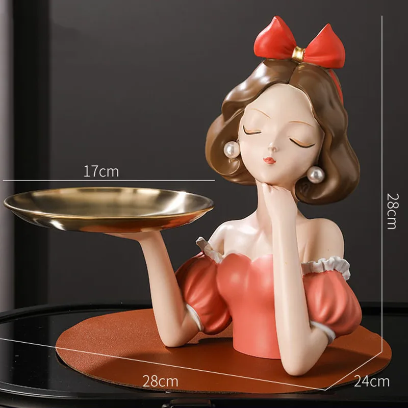 Nordic Creative Girls Storage Tray,Resin Ornaments,Home Decor Crafts,Statue, Office Desk Figurines, Decoration Accessories, Gift