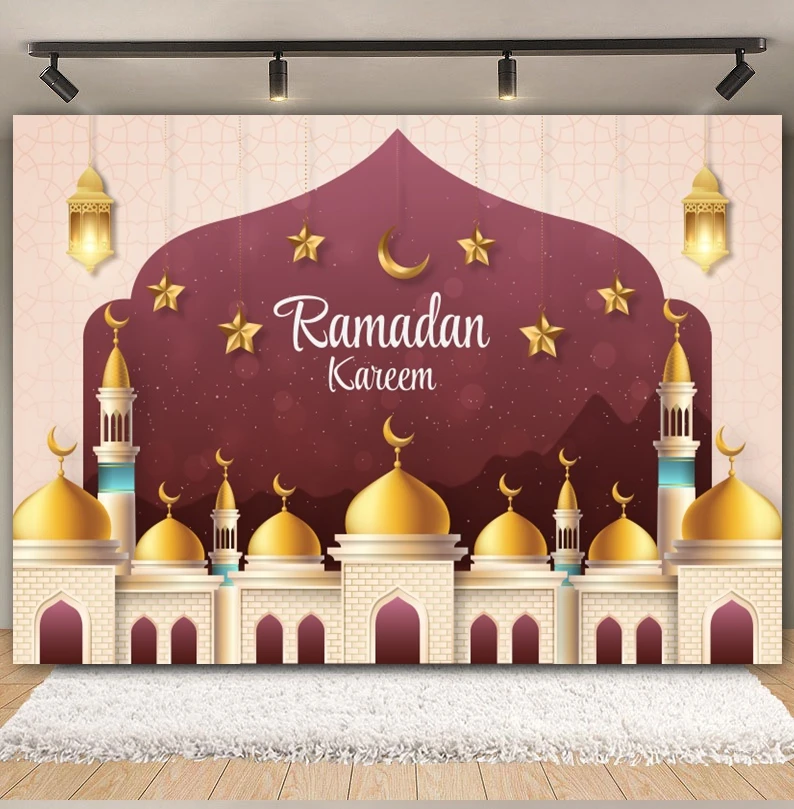Eid Mubarak Ramadan Backdrop Israel Muslim Eid Al Adha Kareem Moon Lantern Flower Eid al-Fitr Decor Photography Background Props