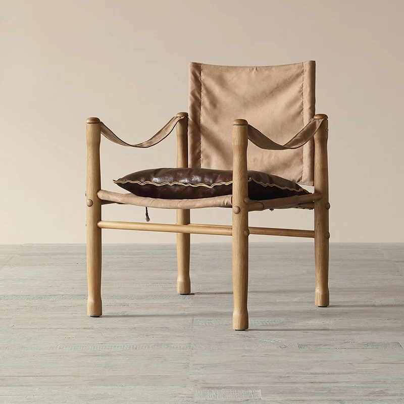 Wabi-sabi antique replica leisure chair, retro camping old wooden sofa chair
