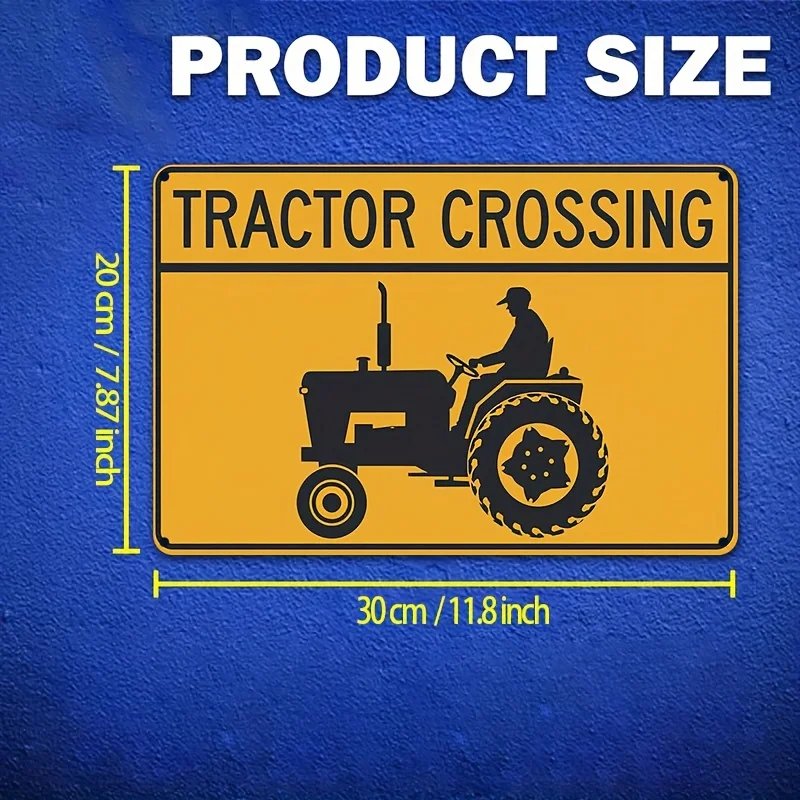 Metal Tractor Sign - Large Tractor Crossing Warning-Style Plaque, Rustic Farmhouse Wall Decor with Tractor & Farmer Silhouette