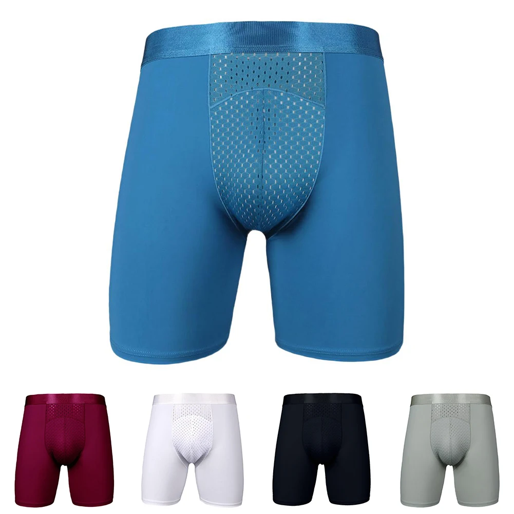

Мужские трусы-боксеры с мешочком, короткие дышащие трусы, удобное сетчатое мужское нижнее белье, мужские трусы-боксеры из ледяного шелка