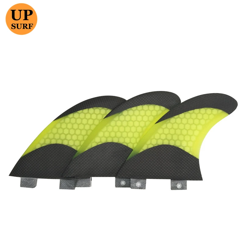 Double Tabs 3 pcs per set Fiberglass Honeycomb Fins Yellow Color UPSURF Surfboard Fin Size L Paddle Accessories