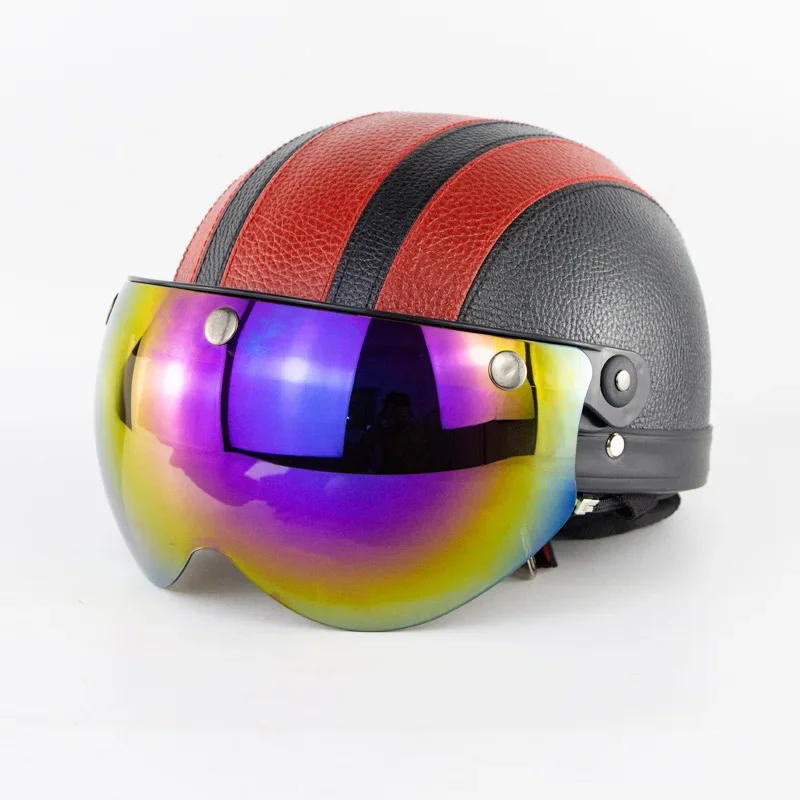 Capacete retrô com lente de segurança, meio e três botões, voo acessório, W