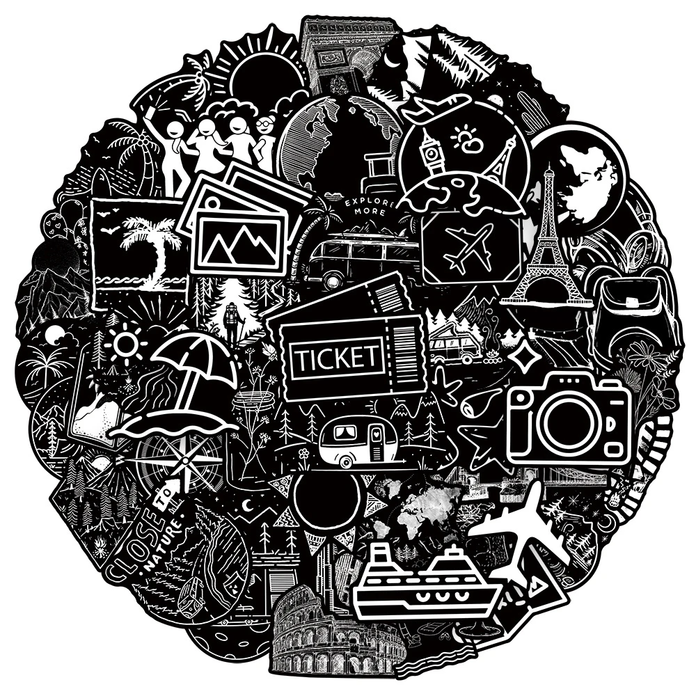 10/30/50 pezzi cartone animato in bianco e nero adesivi da viaggio all'aperto decorazione impermeabile adesivi giocattoli valigia fai da te telefono chitarra portatile