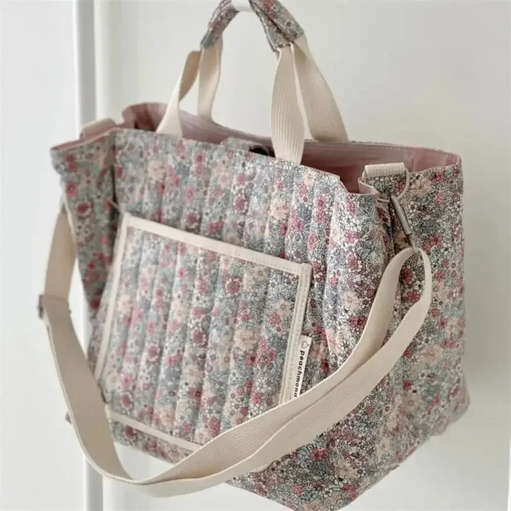 Floral Printing Mummy Baby Bag Large Capacity Cotton Diapers Stroller Bag Lightweight Multifunctional Storage Bag Mother