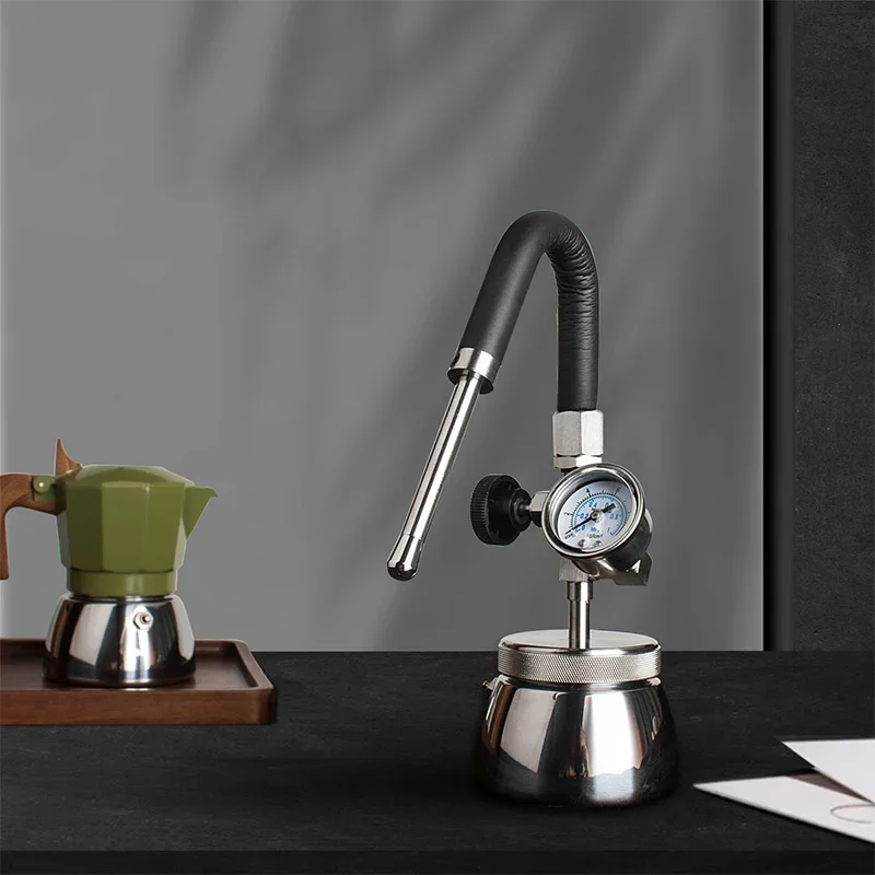Small Stainless Steel Dual‑Purpose Coffee Machine, 1000ML Moka Pot with Detachable Threaded Steam Milk Frother for Latte Art
