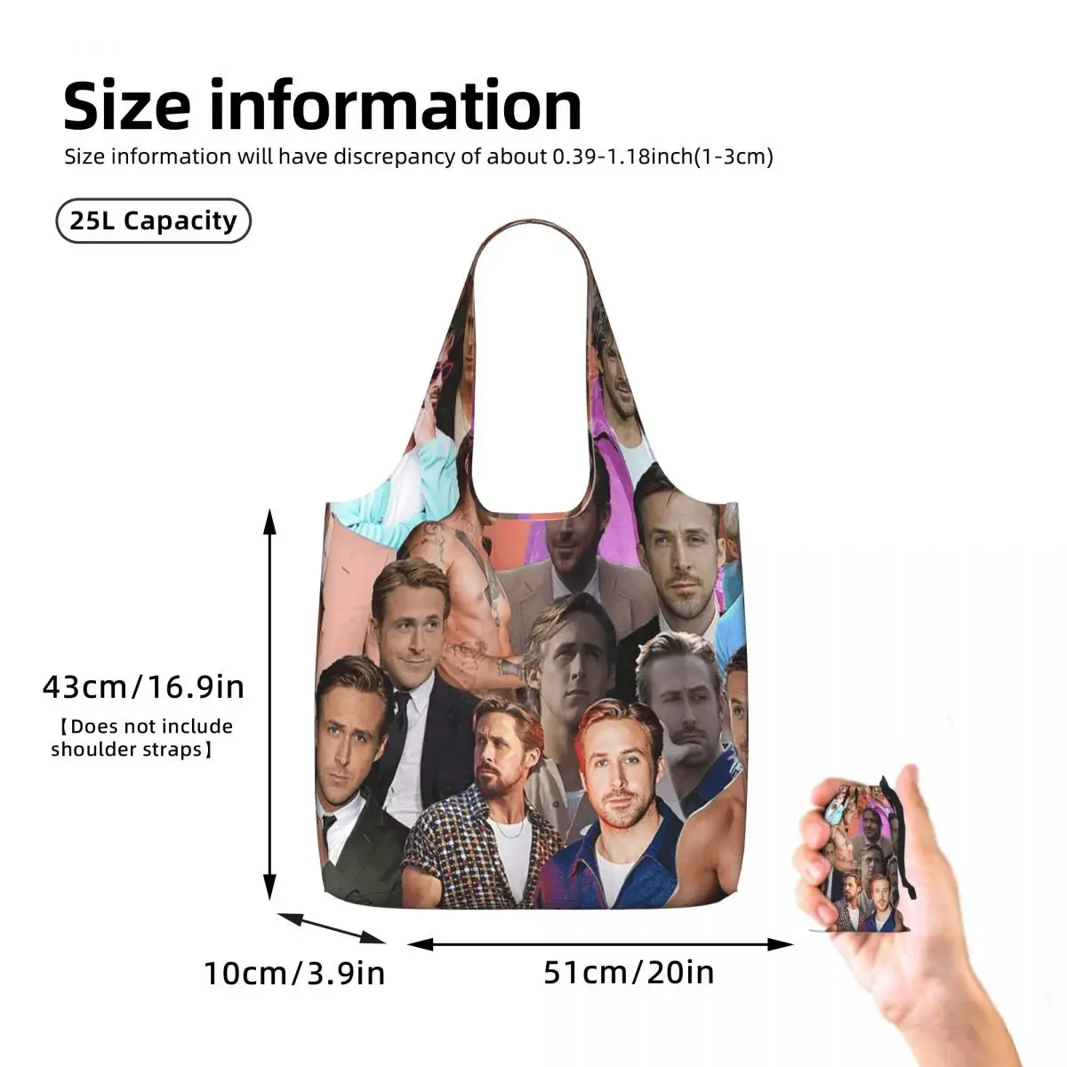 Ryan Gosling Photo Collage Shopping Tote Bag Canvas Large Capacity Shoulder Bags Shopper Grocery Handbag for Women