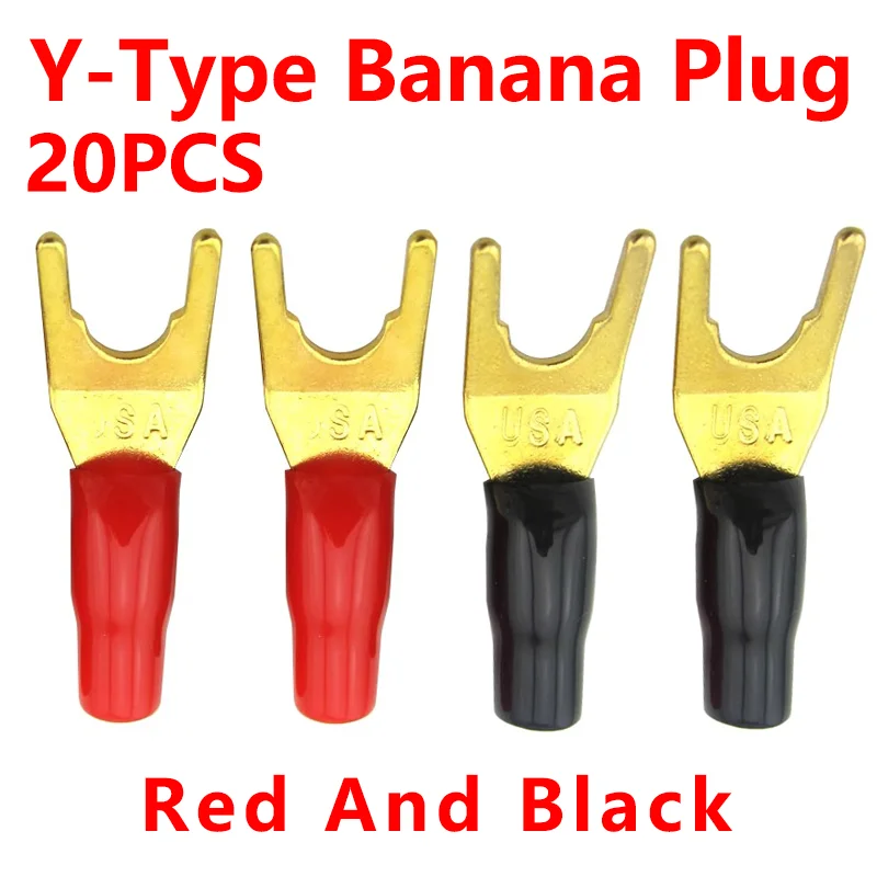 

20PCS/Set Gold-Plated 4mm Banana Plug Y-type Fork Solderless Adapter Connector With Sheath