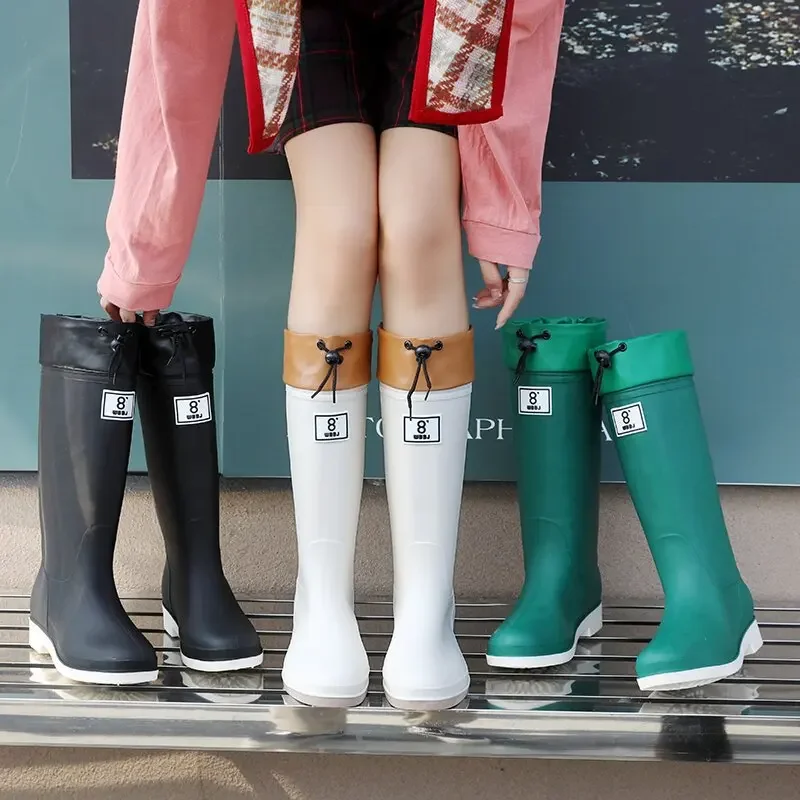 New Women Fashion Knee-high Rain Boots Outdoor Waterproof PVC Rainboots Female Non-slip Water Shoes Wellies Boots