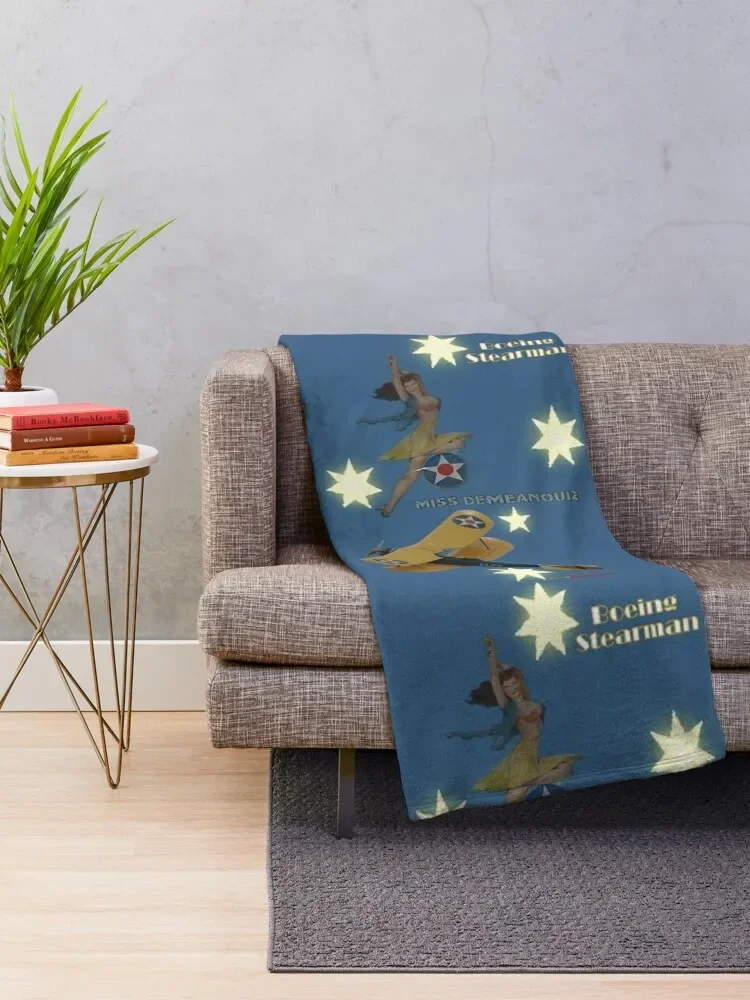 Southern Cross Design - Boeing Stearman VH-LSJ 20081026 Throw Blanket blankets ands Bed linens Nap Blankets