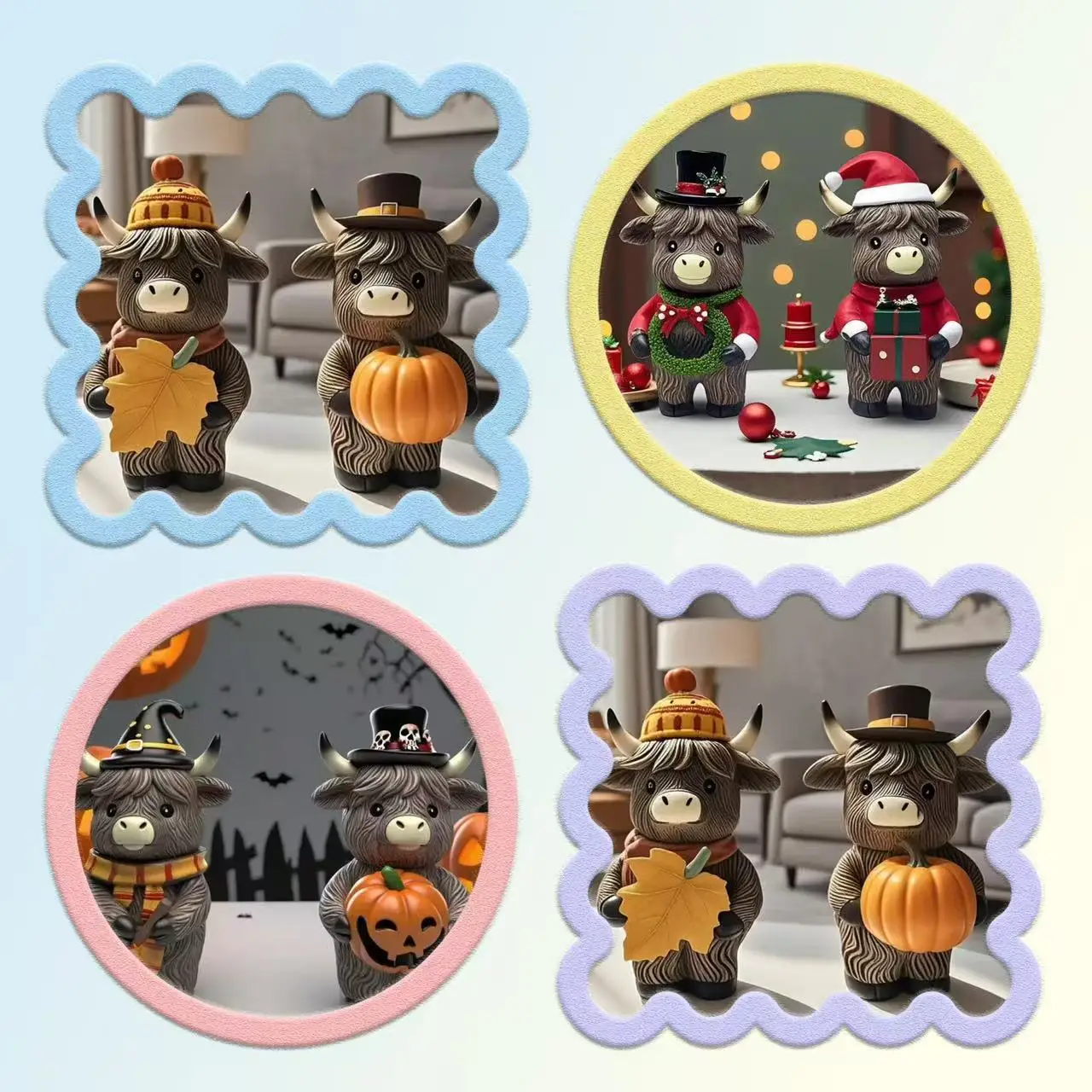Halloween Highland Cow Ornaments with Pumpkin Fall Thanksgiving Party  Resin  Crafts