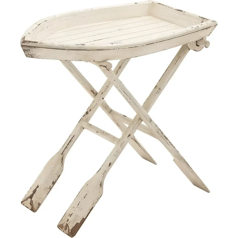 Table d'appoint avec bout en bois, blanc, 28 po x 16 po x 25 po