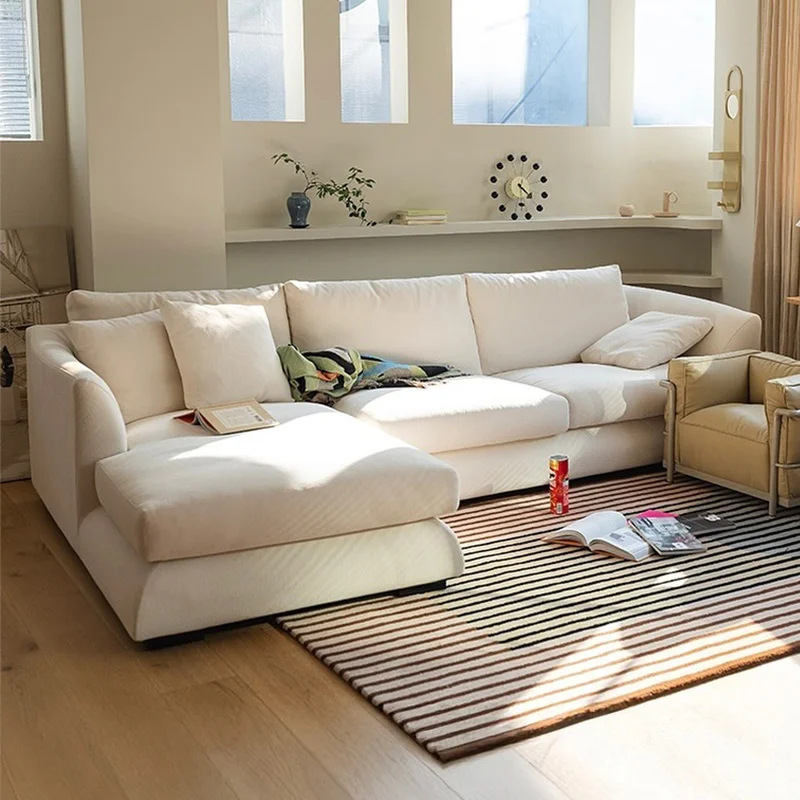 

High-quality Modern Design Three Seat L-shape Corner Recliner Sofa Beige Microfiber Fabric Sponge Filled Living Room