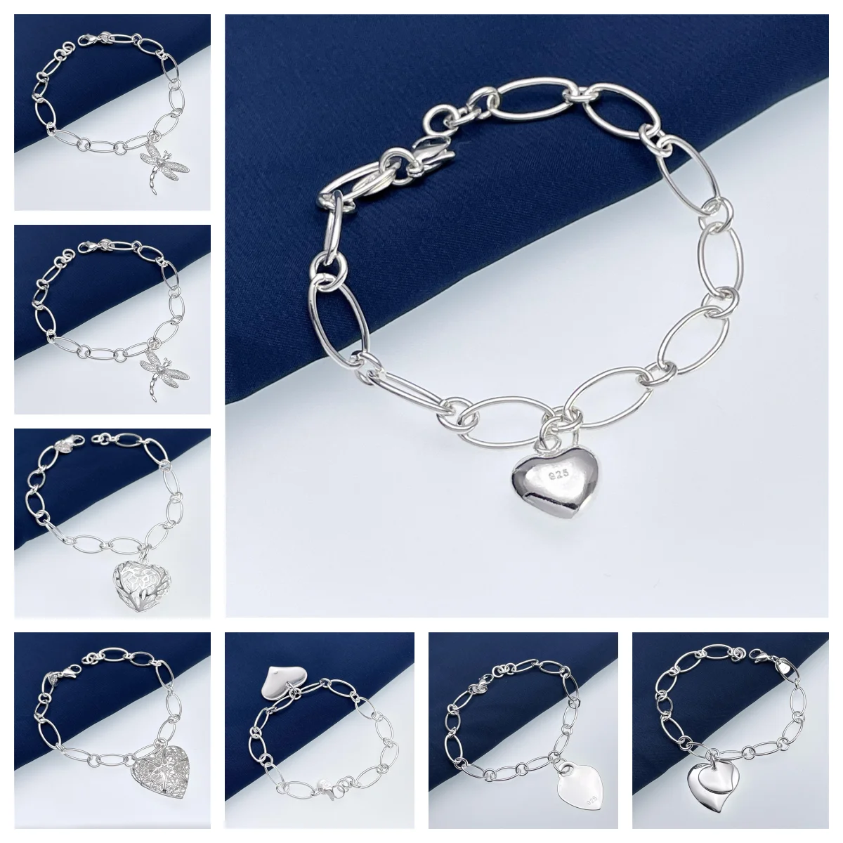 

925 sterling Silver charms Heart pendant Bracelets for Women Fashion Designer Party Wedding Accessories Jewelry Christmas Gifts