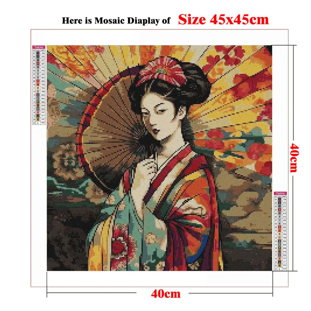 Japanese Geisha 5D DIY Diamond Art Painting Kits Full Canvas Rhinestone Embroidery Art Kit By Numbers Traditional Elegant Lady