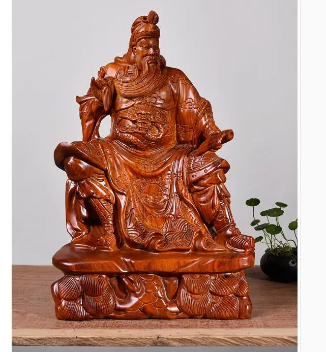 HOME Company store bring in wealth making money The God of wealth GUAN GONG FENG SHUI Yellow pear wood carving ART statue