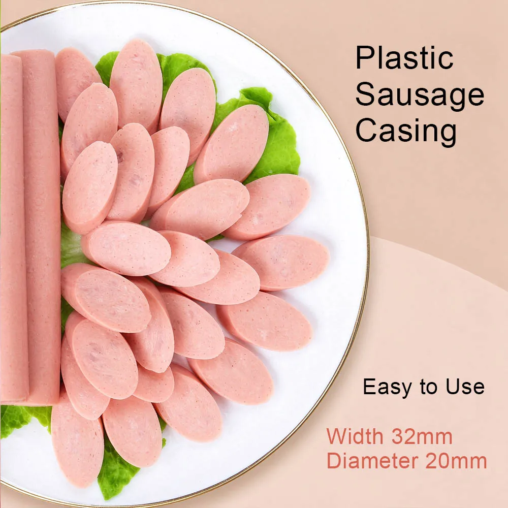 0.3-100M Brown Plastic Sausage Casing Width 32mm Meat Packing Tools Shell Meat Grinder Machine Fried Ham BBQ Kitchen Tools