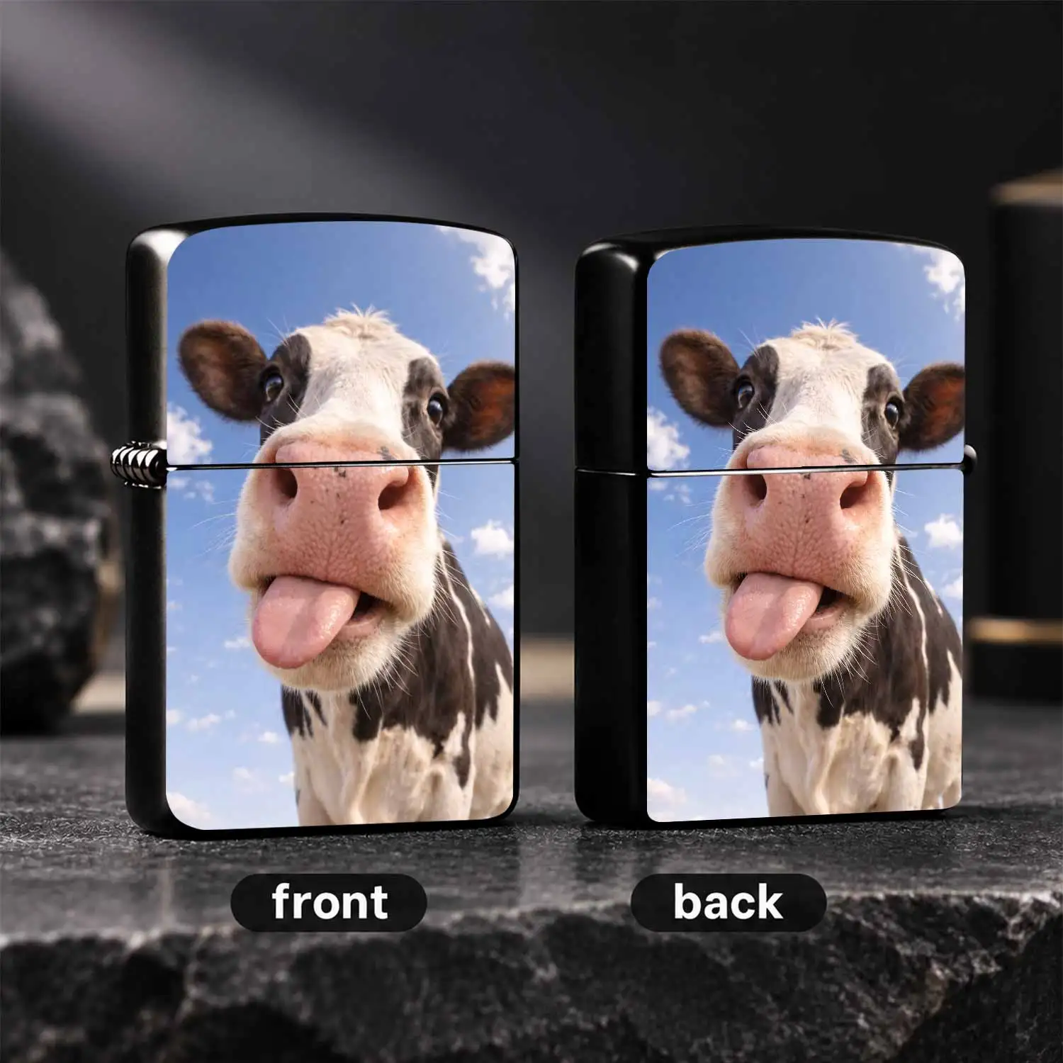 Funny Sticking Tongue Out Cow Lighter Creative Cute Sky Background Portable Delicate Gift For Friends Partner Practical Accessory For Daily Outdoor Multi Scenario Use Lovely Interesting Decor Humorous and interesting lighters